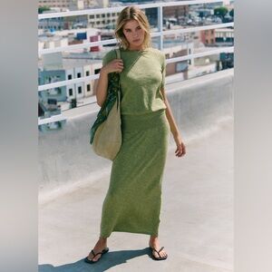 Free People Isabella Sweater Skirt Set in Olive Sprig